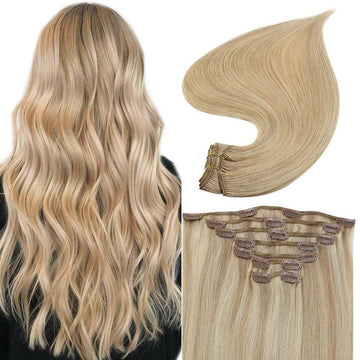 Fshine Clip in Extensions 100% Remy Human Hair 7pcs Ice Blonde #16/22 - FShine Shop